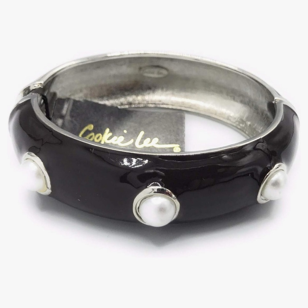 Nwt- Cookie Lee Hinged Black Bangle Bracelet